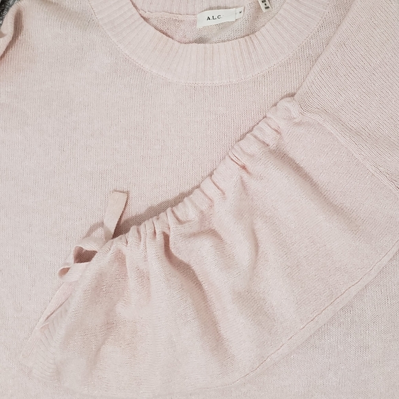 A.L.C. pale pink ruched tie sleeve cashmere wool Linen blend pull-over sweater M - Picture 8 of 8